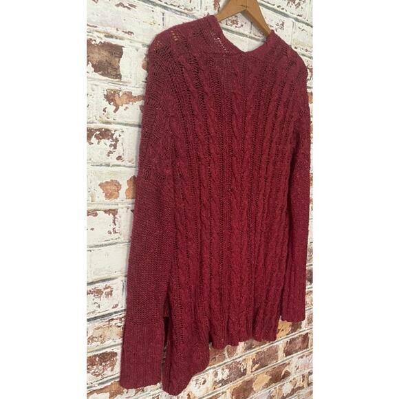Altar'd State Rasberry Red Oversized Chunky V-Neck Knit Hi-Low Tunic Sweater - Picture 9 of 9